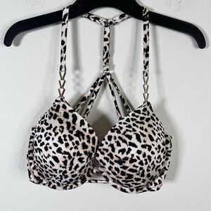 Victoria’s Secret Swim Metal Chain Push Up Bra Bikini Top Leopard Size 34D